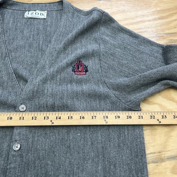 Vintage 80s IZOD Cardigan Sweater Men's Size Large Gray Grandpa Made in USA - Picture 11 of 13